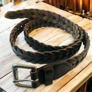 Argentina Brown BRAIDED Leather Belt Brass Buckle